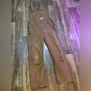 VTG 34x32 ROUND HOUSE Canvas DOUBLE FRONT Knee Bib Overalls Carpenter 30” Inseam